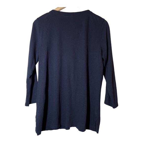 Talbots Navy White Embroidered Cotton Modal Small Blouse Top - Picture 2 of 5